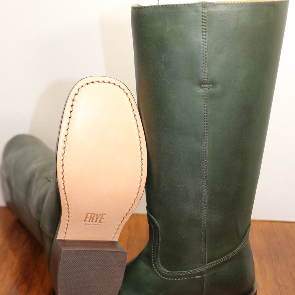 Frye Tall Leather Heeled Boots in Deep Green - Picture 5 of 6
